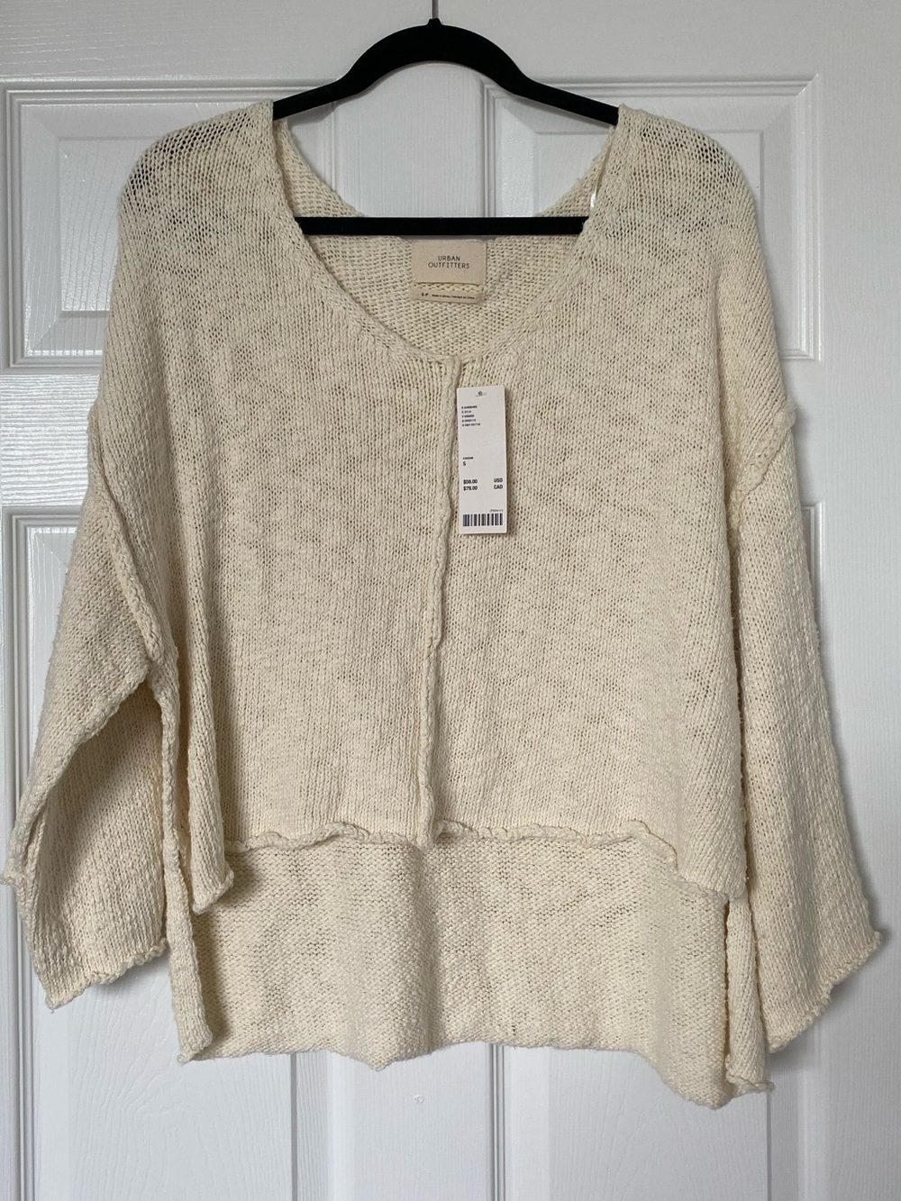 Urban Outfitters Cream V-Neck Layered Hem Sweater